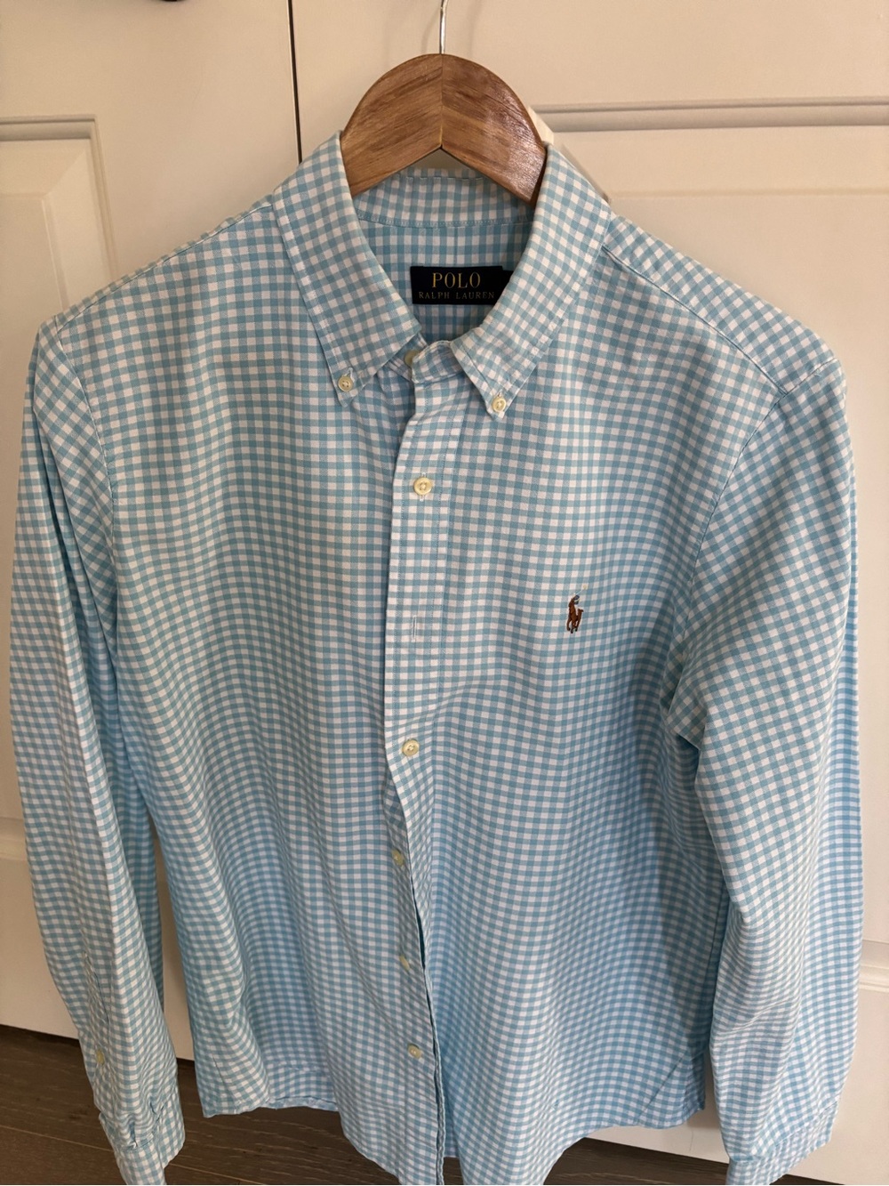 Ralph Lauren Light Blue and White Gingham Button-Down Shirt